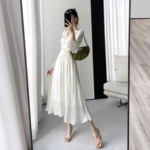 화이트 긴팔 드레스 하이엔드 프랑스 V넥 A라인 웨딩드레스 피로연 돌잔치 셀프웨딩 셀프웨딩드레스 결혼식 원피스 웨딩 촬영 2부드레스