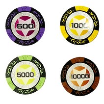 카지노 포커 트럼프 게임 숫자 칩 마카오 스타일 카지노칩 포커칩 게임칩, 1000(옐로우) 1EA