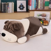 귀여운 모찌 불독 인형 퍼그 강아지인형 바디필로우 안고자는 대형 애착 쿠션, 브라운, 45cm
