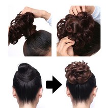 여성 볼륨컬 똥머리가발 만두머리 펌가발 당고머리 가채, 4컬머리-내추럴블랙