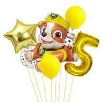 5 pcs 발 순찰 풍선 세트 체이스 마샬 스카이 알루미늄 필름 디지털 풍선 어린이 생일 파티 장식 풍선 세트, 7개 6