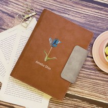 이니셜스 플라워 일러스트 다이어리 / 이니셜 로고 각인 가죽 플래너 2024 먼슬리, SUEDE 와이드_브라운