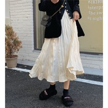 맨드리 데일리 무지 밴딩 주름 롱 스커트
