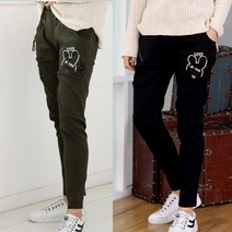 사입자mall F857 마우스 지퍼 배기바지 봄 가을 여자 자수 스판 배기 팬츠
