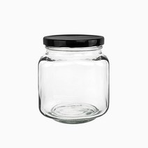 헤이가 둥근사각유리병 1000-LOW 잼병 과일청 밀폐용기, 둥근사각유리병 1000-LOW 블랙캡