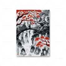 일본갑옷 일본 사무라이 캔버스 갑옷 캐릭터 터 잉어 게이샤 잉크 워시 월 아트 그림 거실 침실 홈, [11] xcm No Frame, [02]