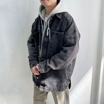 라운지21 오버핏 데님 워싱 레트로 옆트임 청자켓 2컬러