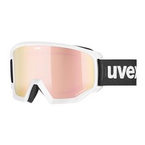 우벡스 고글 스노우보드 스키 UVEX Athletic CV Goggles -NEW- Cylindrical High Contrast Lens + Goggle Sleeve, Mat White / Green Rose Mirror