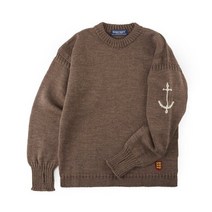 국내 정품 건지 울른스 Guernsey Woollens 크루넥 홀가먼트 스웨터 - 미드 브라운