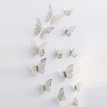 3D 디스플레이 입체 나비 데코 스티커 12개 1세트, C-실버