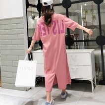 에스엠시 MA8005 영문 오버핏 롱 뒷트임 원피스 4컬러