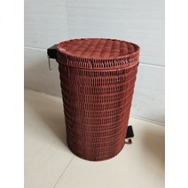 Rattan Round Trash Can Creative Simple with Lid Foot-operated Living Room Bedroom Paper Basket House, [09] 5L vertical weave