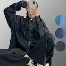 스티치 오버핏 데님 셔츠