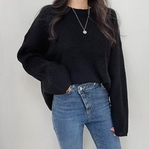 포디룩 (7c) 루즈핏 하찌 라운드넥 옆트임 니트