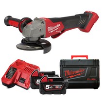 밀워키 FUEL M18 FSAGV125XPDB-502X 충전 5인치 앵글그라인더 세트 배터리2개 신제품 패들스위치, 1개