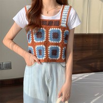 어려보이는 니트조끼 갯마을차차차 표미선 조끼 크로셰 귀여운 손뜨개 베스트 스퀘어넥 크롭티