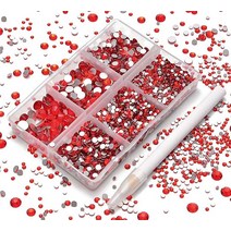 AD Beads 4300피스 플랫 백 네일 아트 라인스톤 라운드 비즈 6가지 사이즈 (26.5mm) 보관 정리함 상자 포함 폰 장식 공예 DIY용 피킹 펜 (혼합 색상) 441, Red