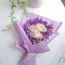 안개 LED 홀로그램 장미 꽃다발 홀로그램꽃 졸업 입학 기념일 생일선물 무드등, 3송이, 퍼플