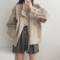 오버핏 박시 하이넥 포켓 사파리 야상 자켓 점퍼