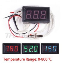 온도계측기 자기온도계 디지털 튜브 LED 디스플레이 온도계 K 타입 M6 나사 열전대 12V 측정기 0 ~ 800C, 02 Blue