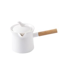 SanBeans 화이트 세라믹 차 냄비 뚜껑 (300ml) 나무 손잡이 우유 냄비와 도자기 찻 주전자, HSZ-teapot-396
