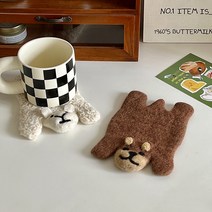 Animal Coaster 귀여운 동물모양 곰돌이 양모 펠트 티코스터, 양