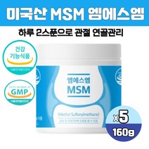 미국산 순수 엠에스엠 식이유황 분말 디메틸설폰 MSM 무릎 관절 영양제 MSN 가루 파우더 식약처인증, 160g, 5통