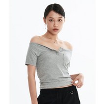 디어미 슬림 보트넥 스냅 포켓 티셔츠 그레이