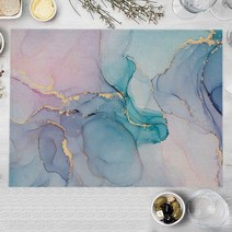 블루 대리석 주방 플레이스 매트 잉크 레인보우 컬러 식탁 코튼 린넨 코스터 패드 32x42cm 그릇 컵 커피, [01] 32x42cm-Linen, [10] LM3773