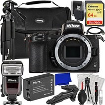 ultimaxx 고급 nikon z50(본체만) 번들 - 포함 사항: 64GB 익스트림 메모리 카드 수명 연장 교체용 배터리 전용 TTL 플래시(LCD 포함) 방수 가제트 가방 앰