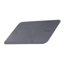GHSHOP 게임용 전화 사무실용 접이식 15W 무선 충전 마우스 패드 미끄럼 방지, 300x220x65mm, PU 가죽, 회색
