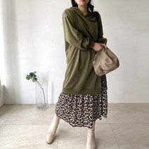 네모엔룩 여성용 호피후드나염롱 일체형 원피스 NL