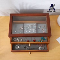 세븐몰 2단 원목 보석함 악세사리보관함 귀걸이 목걸이 피어싱 반지 보석 정리함 쥬얼리박스 케이스