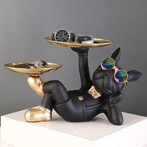 불독 트레이 다용도 수납 장식품 현관 거실 열쇠 키 사탕 리모컨 인테리어 소품, 블랙
