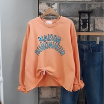 상상그이상 여성용 국내제작 두보 퍼프맨투맨 배색 영문 레터링 빈티지한 밑단 컷팅 포인트 탄탄한 원단 비비드컬러 편안한 데일리 맨투맨 캐주얼룩