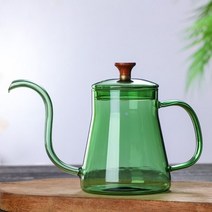 커피포트 드롱기 커피드립퍼 핸드드립주전자 커피머신 구즈넥 글라스 티 푸어 오버 주전자 프리미엄 등급 드립 커피용 뚜껑 포함 핸드메이드 커피 및 차 양조, 그린 600ml
