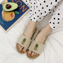 리프 귀여운 썸머 파인애플 린넨 슬리퍼