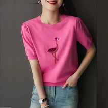 쇼룸 카멜버드 스팽클 라운드넥 반팔니트티
