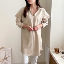 다잇템 여성 민무늬 롱 편한 넓은 셔츠 카라 V넥 셔츠