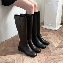 서우뿐 / 스퀘어토 디커 지퍼 여성 롱 부츠 미들힐 통굽 4.5cm