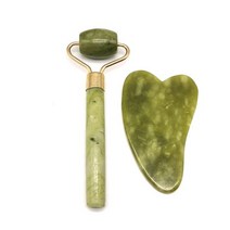 천연 제이드 페이스 롤러 구아샤 스크레이퍼 세트 마사지기 얼굴 목 바디 스킨케어 뷰티 과샤 마사지 도구 페이셜 슬림 리프트, 그린디