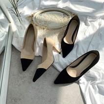 콤비 스틸레토힐 스웨이드 미들힐 투톤 펌프스 7cm