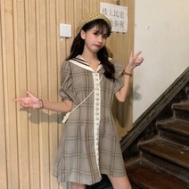 C.ONLIE SHOP여성 세라 카라 체크 에스닉 퍼프 여름 원피스 HAA469 원피스 하객룩 하객원피스