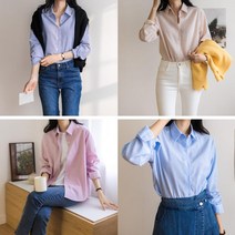 여자 잔잔 스트라이프 세련된 봄 데일리 남방 셔츠
