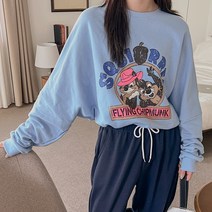 로로텐 오버핏 박스 티셔츠 면 프린팅 긴팔 라운드넥 여성 빅사이즈