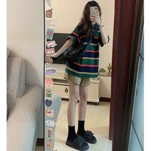 여자 대학 스타일 캐주얼 스포츠 정장 여성 얇은 섹션 반팔 반바지 스트라이프 소금 시스템 ootd 투피스 세트