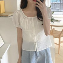 바보사랑 여자 여름 개강룩 대학생 퍼프 반팔 블라우스.옷자락(무료배송)