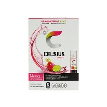 Celsius 셀시어스 라이브 핏 온 더 고 에센셜 에너지 파우더 드래곤후르츠 라임 14 패킷