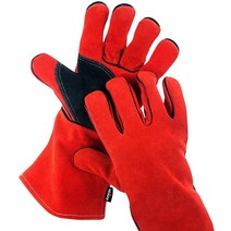 NoCry Near Fire Proof Mig Tig 용접 장갑 동물 취급 바베큐 그릴링 화덕 피자 오븐 단조 프리미엄 내열성 소가죽 긴 35.6cm14인치 팔뚝 보호 L사이즈 사, Red