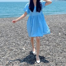포미데이 스퀘어넥 어깨 퍼프 미디 원피스